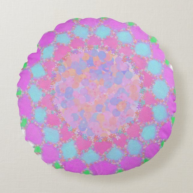 Holi paint splash floral rangoli round cushion (Front)