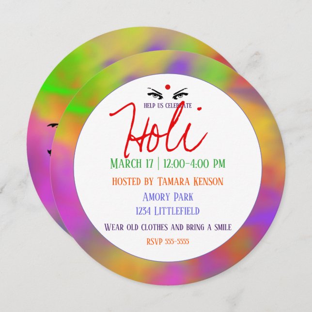 Holi Powder and Eyes Invitation (Front/Back)