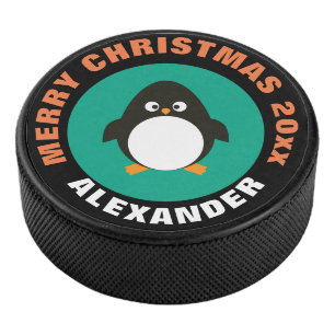 Holicay Ice Hockey Puck / Christmas Penguin Design