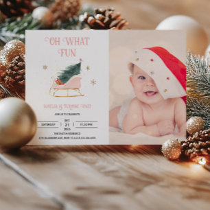 Holiday 1st Birthday Girl Photo Invitation