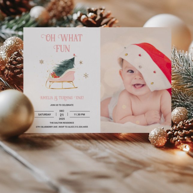 Holiday 1st Birthday Girl Photo Invitation (Creator Uploaded)