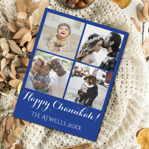 Holiday 4 Photos Happy Chanukah Family Blue Postcard