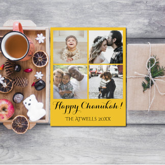 Holiday 4 Photos Happy Chanukah Family Gold Postcard