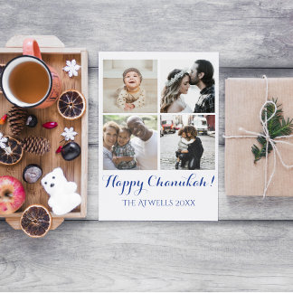 Holiday 4 Photos Happy Chanukah Family White Postcard