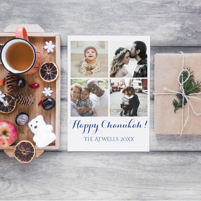 Holiday 4 Photos Happy Chanukah Family White Postcard (Creator Uploaded)