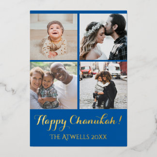 Holiday 4 Photos Happy Chanukah Pattern Blue Foil