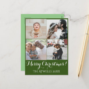 Holiday 4 Photos Merry Christmas Family Green Postcard
