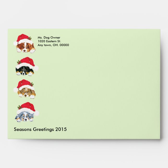 Holiday 5X7 Envelope w/4 Aussie Puppies (Front)