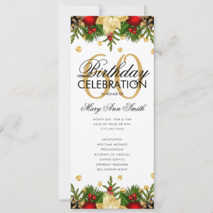 Holiday 60th Birthday Party Program Gold w/ Menu Invitation