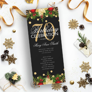 Holiday 70th Birthday Party Program Gold w/ Menu Invitation