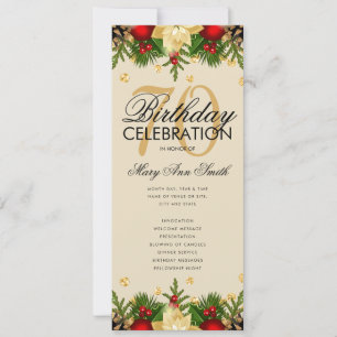 Holiday 70th Birthday Party Program Gold w/ Menu Invitation