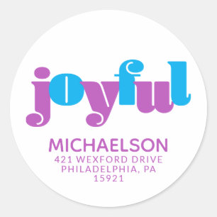 HOLIDAY ADDRESS Joyful In Pink & Blue Classic Round Sticker