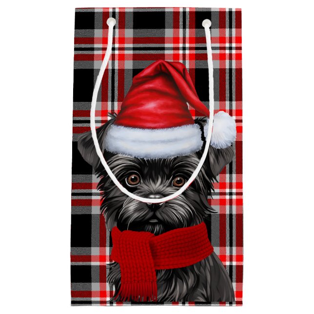 Holiday Affenpinscher Dog Holiday Plaid Christmas Small Gift Bag (Front)