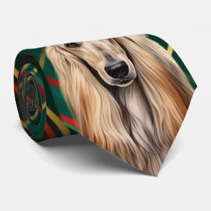 Holiday Afghan Hound Dog Red Plaid Christmas Tie