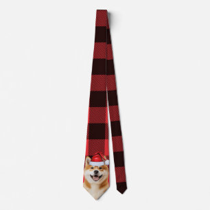 Holiday Akita Dog Red Buffalo Plaid Christmas Tie