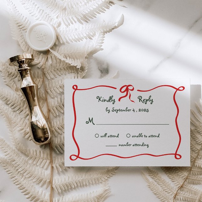 Holiday Amour | Illustrated French Bow Wedding RSVP Card (Creator Uploaded)