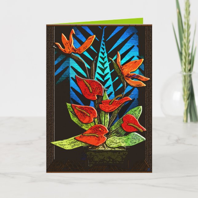 Holiday Anthurium - Vivid Red and Green Plus Blue Card (Front)