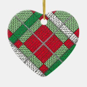 HOLIDAY ARGYLE KNIT Ceramic Heart Ornament