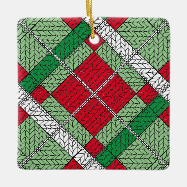 HOLIDAY ARGYLE KNIT Ceramic Square Ornament (Front)