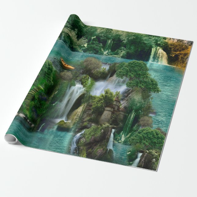 Holiday at the Magical Fantasy Lake Wrapping Paper (Unrolled)
