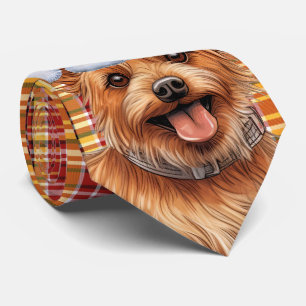 Holiday Australian Terrier Dog Plaid Christmas Tie