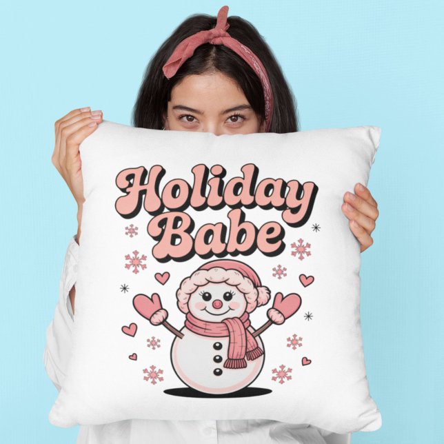 Holiday Babe Cute Pink Snowman Cushion (Creator Uploaded)