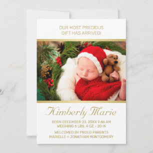 Holiday Baby Birth Elegant Gold Script w/ Photo Announcement