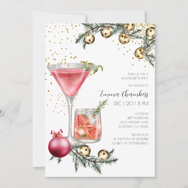 Holiday Bachelorette Cocktail Party Invitation (Front)