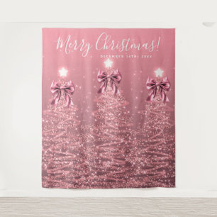 Holiday Backdrop Blush Pink Christmas Trees Bows Tapestry