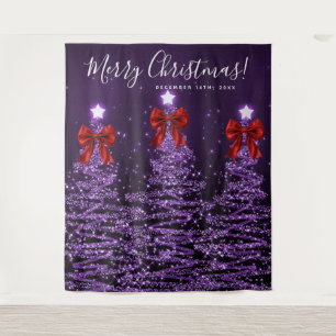Holiday Backdrop Purple Christmas Trees Red Bows Tapestry