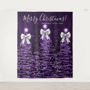 Holiday Backdrop Purple Christmas Trees Silver  Tapestry