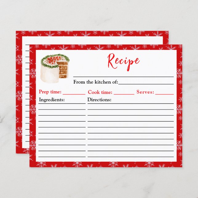 Holiday Baking Christmas Cake Recipe (Front/Back)