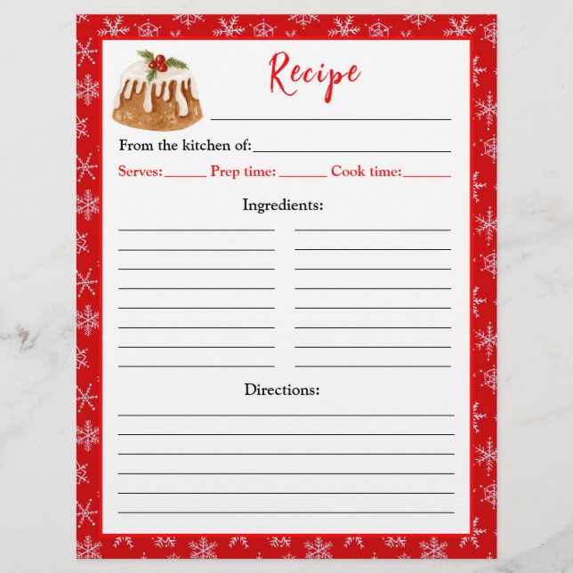 Holiday Baking Christmas Pudding Recipe Page (Front)