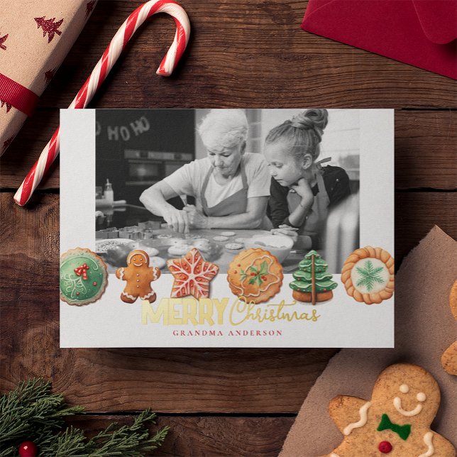 Holiday Baking Cookies Photo Christmas Foil Card (Creator Uploaded)