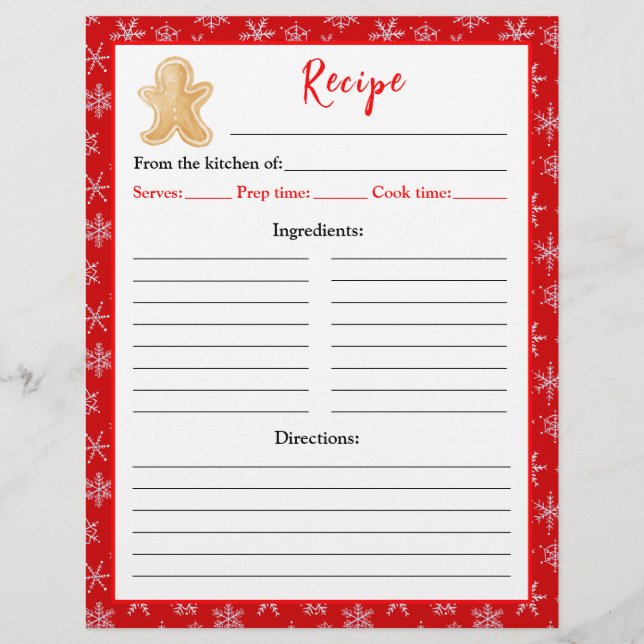 Holiday Baking Gingerbread Man Recipe Page (Front)