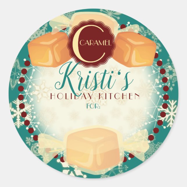 Holiday baking homemade caramels Christmas Classic Round Sticker (Front)