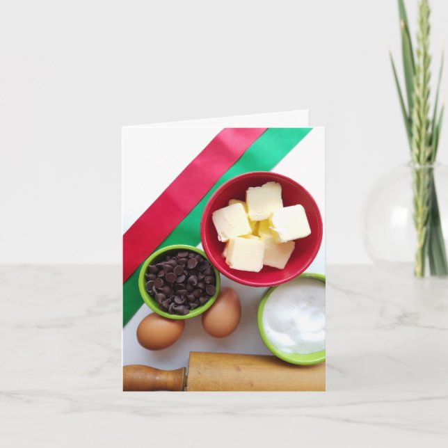 Holiday baking ingredients chocolate and sugar thank you card (Front)