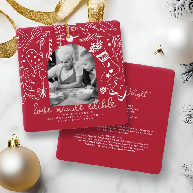 Holiday Baking Red Photo Christmas Recipe Ceramic Ornament (Creator Uploaded)