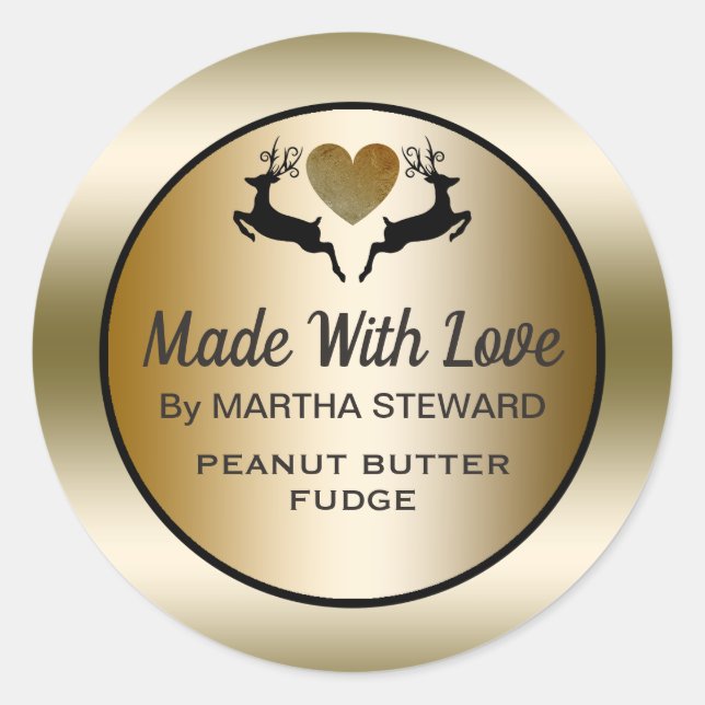 Holiday Baking Reindeer Gold Made With Love Classic Round Sticker (Front)