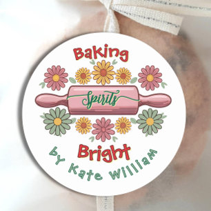 Holiday Baking spirits bright floral retro Classic Round Sticker