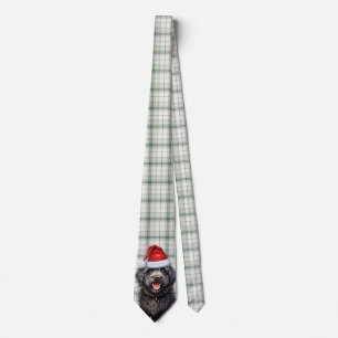 Holiday Barbet Dog Green Plaid Christmas Tie