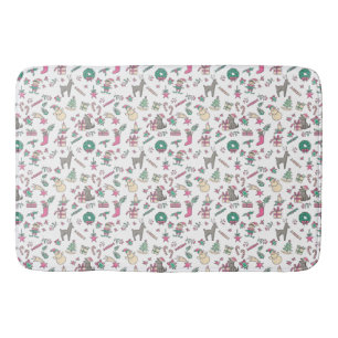 Holiday Bathroom Decor Hand Drawn Doodle Christmas Bath Mat