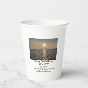 Holiday beach ocean house longitude latitude est.  paper cups