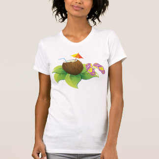 Holiday Beach Theme Coconut Drink and Flip Flops T-Shirt