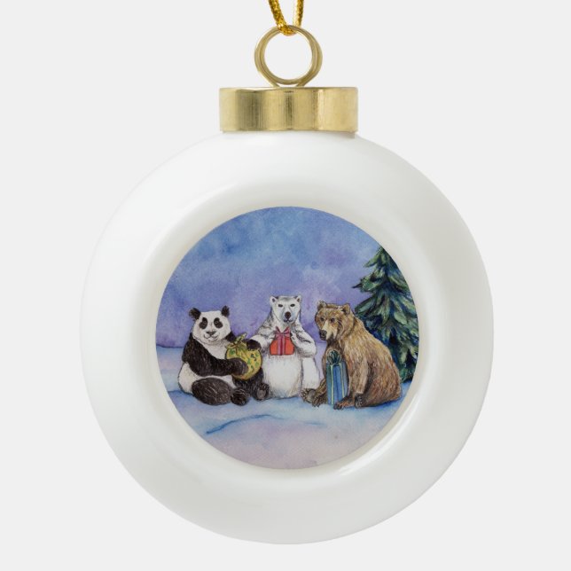 Holiday Bears Custom Christmas Tree Bulb Ornament (Front)