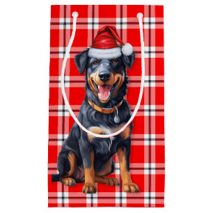 Holiday Beauceron Dog and Red Plaid Christmas Small Gift Bag