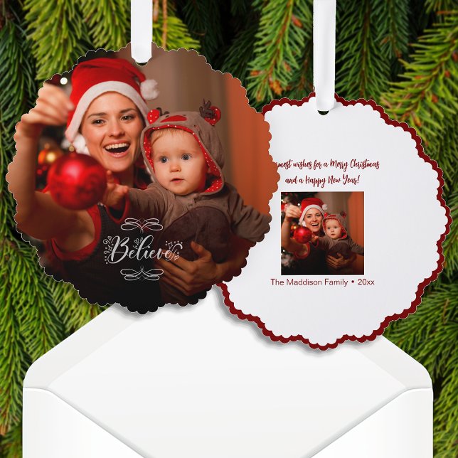 Holiday Believe Photo for Christmas Tree Decoration Card (Creator Uploaded)