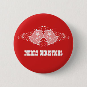 Holiday Bells and Swirls Button, Red 6 Cm Round Badge