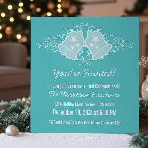 Holiday Bells and Swirls Invite, Aqua Invitation