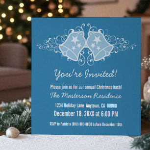 Holiday Bells and Swirls Invite, Blue Invitation